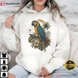 Blue And Gold Macaw Parrot Tropical Palm Sunset T Shirt (4)
