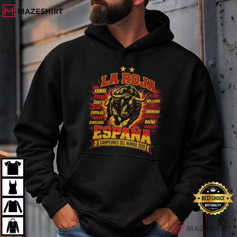 La Roja Champions Spain World Cup 2026 Soccer Fan Gift T-Shirt La Roja Champions Spain World Cup 2026 Soccer Fan Gift T-Shirt