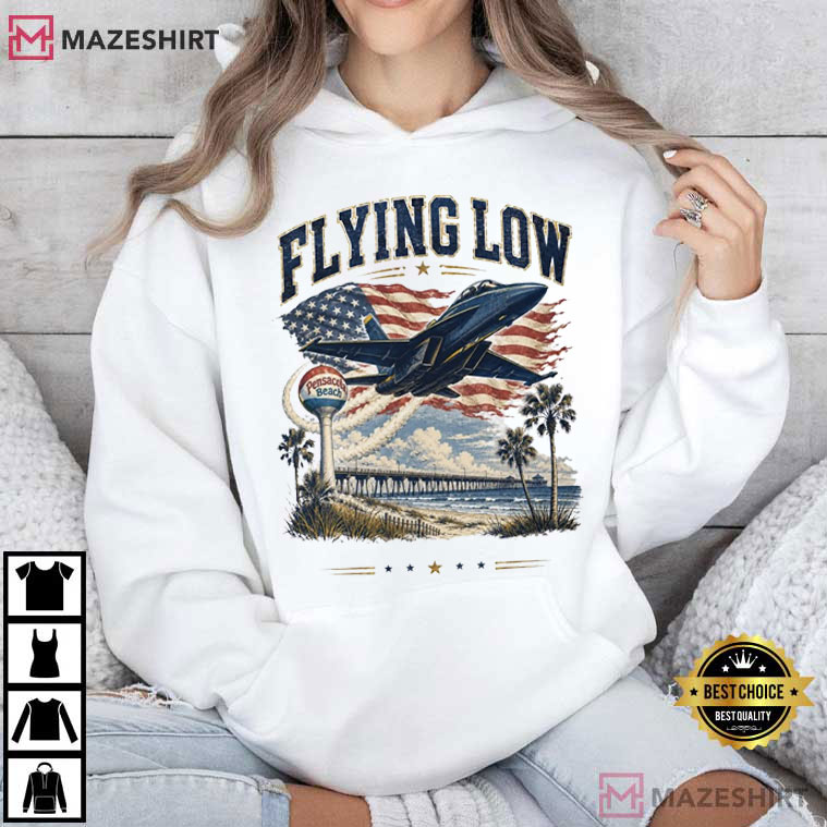 Blue Angels Low Flyover Vintage Pensacola Beach Jet Graphic T-Shirt Blue Angels Low Flyover Vintage Pensacola Beach Jet Graphic T-Shirt