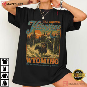 Yellowstone Vintage Bison Launch Funny Wildlife T Shirt (2)