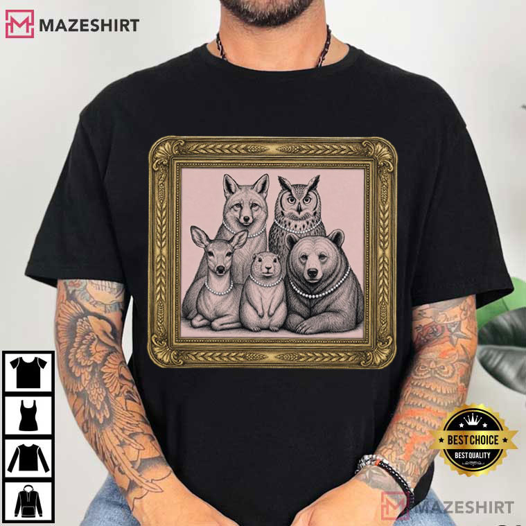Weirdcore Woodland Animals Vintage Fox Owl Deer Bear Prairie Dog T-Shirt