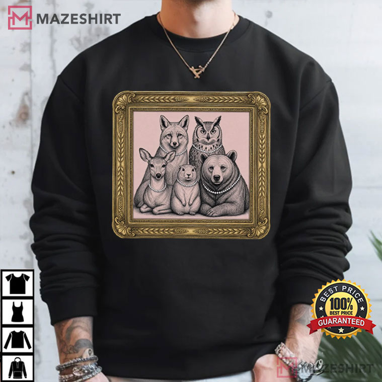 Weirdcore Woodland Animals Vintage Fox Owl Deer Bear Prairie Dog T-Shirt