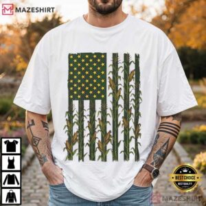 American Flag Corn Field Farmer Patriotic Rural Pride Farm Owner T Shirt (1)