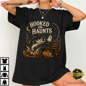 Hooked On Haunts Halloween Fishing Spooky Bass T Shirt (1)