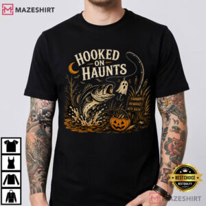 Hooked On Haunts Halloween Fishing Spooky Bass T Shirt (3)