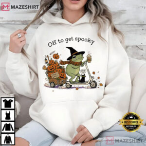 Off To Get Spooky Season Halloween Frog Riding Scooter T Shirt (3)