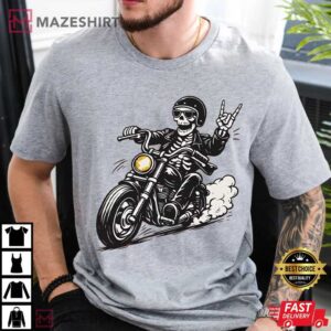 Skeleton Biker Funny Motorcycle Cool Rider T Shirt (4)