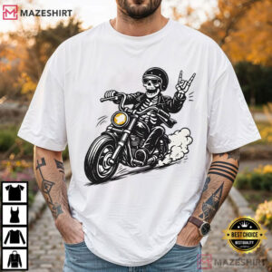 Skeleton Biker Funny Motorcycle Cool Rider T Shirt (1)