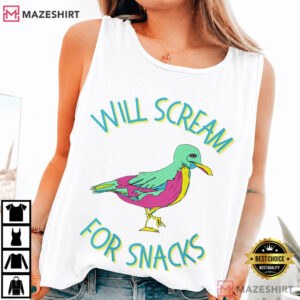 Will Scream For Snacks Seagull Funny Coastal Bird T Shirt (3)