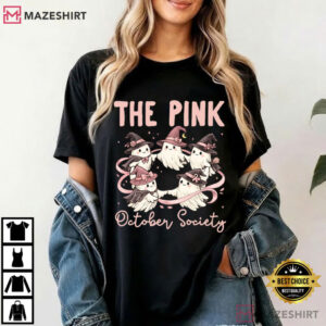 In October We Wear Pink Breast Cancer Ghost Halloween T-Shirt