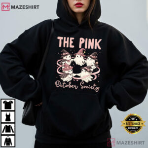 In October We Wear Pink Breast Cancer Ghost Halloween T Shirt (3)