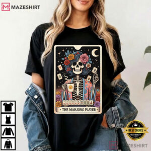 Halloween The Mahjong Player Tarot Card Skeleton T Shirt (4)