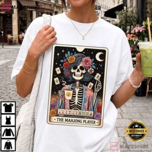 Halloween The Mahjong Player Tarot Card Skeleton T Shirt (1)