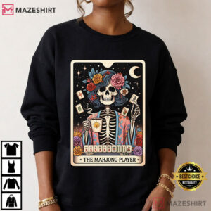 Halloween The Mahjong Player Tarot Card Skeleton T Shirt (2)