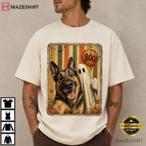 Halloween Ghost Selfie Dog Funny German Shepherd T Shirt (4)