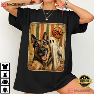 Halloween Ghost Selfie Dog Funny German Shepherd T Shirt (1)