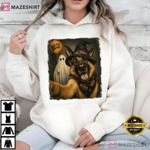 Halloween Selfie German Shepherd Witch Hat Ghost Dog T Shirt (4)