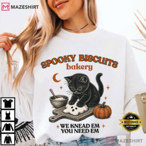 Kitty Biscuits Spooky Season Black Cat Halloween Fall T Shirt (4)