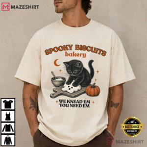 Kitty Biscuits Spooky Season Black Cat Halloween Fall T Shirt (1)