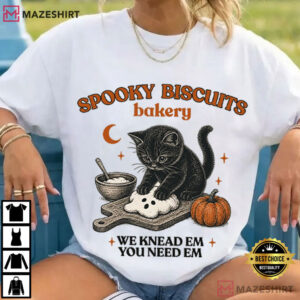 Kitty Biscuits Spooky Season Black Cat Halloween Fall T-Shirt
