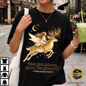 Girl Mom Gift Mystical Fairy Riding Antlered Stag Empowering T Shirt