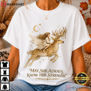 Girl Mom Gift Mystical Fairy Riding Antlered Stag Empowering T Shirt (1)