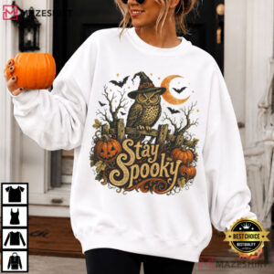 Stay Spooky Owl Halloween Vintage Witch Pumpkin Fall T Shirt (4)