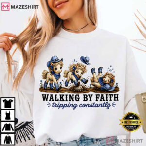 Denim Blue Cowgirl Horse Walking By Faith Tripping Constantly T Shirt (1 (3)