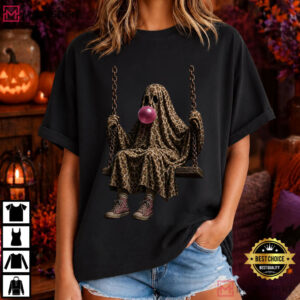 Halloween Leopard Ghost Swing Bubble Gum Funny T Shirt (2)