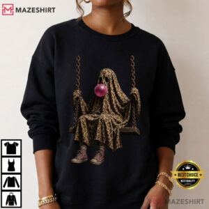 Halloween Leopard Ghost Swing Bubble Gum Funny T Shirt (3)
