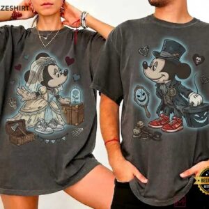 Gothic Mickey Minnie Halloween Spooky Bride Groom Couple Shirts (1)