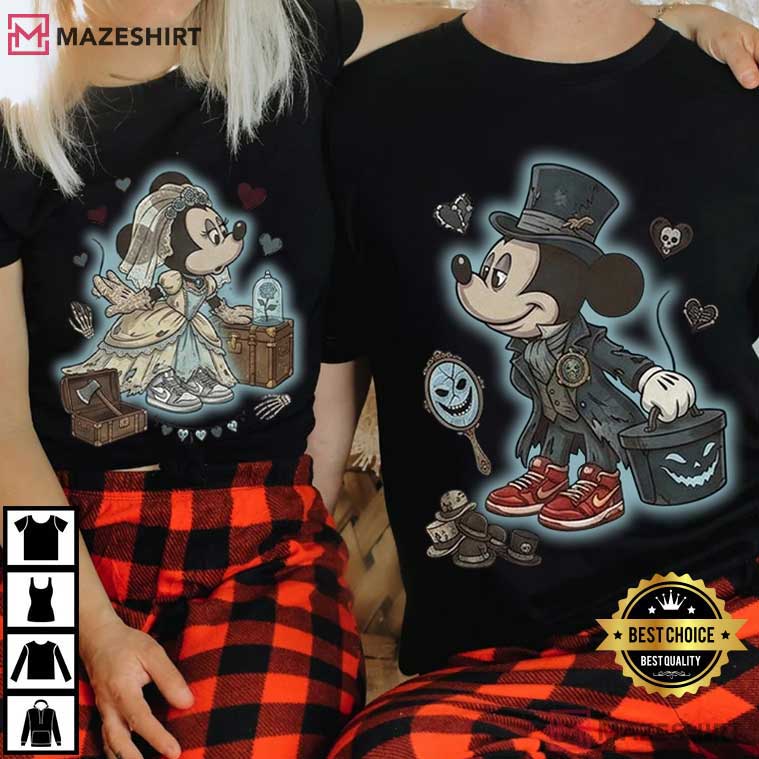 Gothic Mickey Minnie Halloween Spooky Bride Groom Couple Shirts Gothic Mickey Minnie Halloween Spooky Bride Groom Couple Shirts