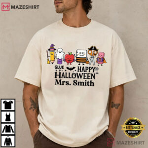Teacher Halloween Custom Name School Supplies Spooky T-Shirt
