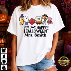 Teacher Halloween Custom Name School Supplies Spooky T Shirt (1)