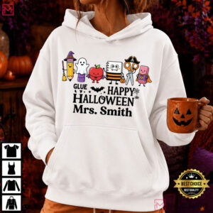 Teacher Halloween Custom Name School Supplies Spooky T Shirt (6)