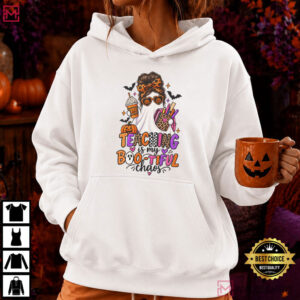Teaching Is My Bootiful Chaos Halloween Teacher Ghost Pumpkin Bats T Shirt (2)