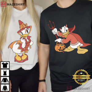Disney Daisy And Donald Halloween Spooky Season Vintage Couple Shirts