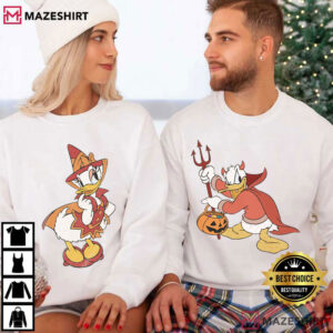 Disney Daisy And Donald Halloween Spooky Season Vintage Couple Shirts (1)