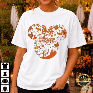 Disney Mickey Minnie Mouse Head Pumpkin Candy Spooky Halloween T Shirt (1)