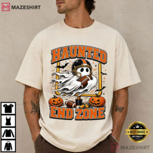 Haunted End Zone Ghost Football Halloween Spooky Game Day T Shirt (2)