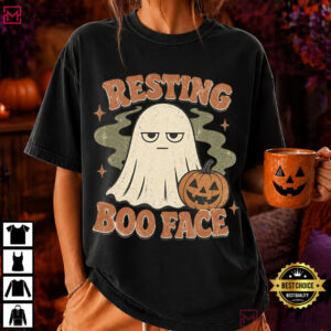 Resting Boo Face Ghost Sarcastic Halloween Pumpkin T Shirt (2)