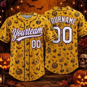 Halloween Spooky Pumpkin Skull Custom Name Number Baseball Jersey (2)