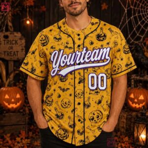 Halloween Spooky Pumpkin Skull Custom Name Number Baseball Jersey (1)