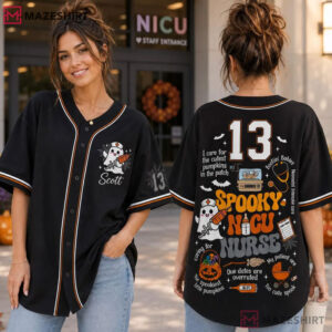 NICU Nurse Spooky Halloween Custom Name And Number Baseball Jersey (3)