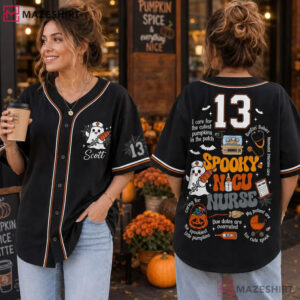 NICU Nurse Spooky Halloween Custom Name And Number Baseball Jersey (1)