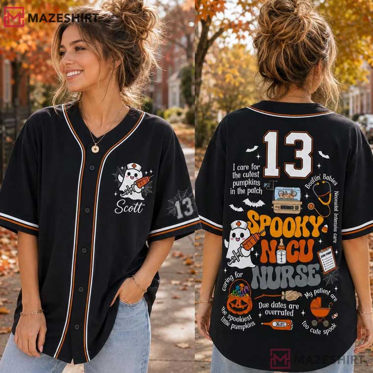 NICU Nurse Spooky Halloween Custom Name And Number Baseball Jersey NICU Nurse Spooky Halloween Custom Name And Number Baseball Jersey