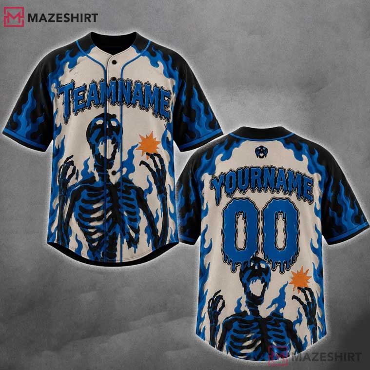 Skeleton Gothic Skull Halloween Custom Name Baseball Jersey Skeleton Gothic Skull Halloween Custom Name Baseball Jersey