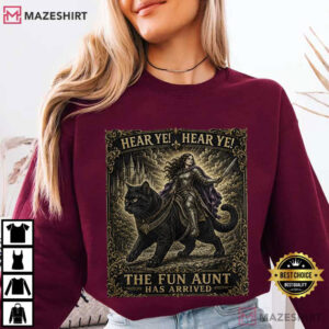 Hear Ye Fun Aunt Has Arrived Fun Aunt Knight Riding Black Cat T Shirt (1)