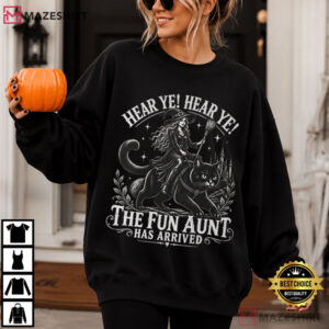 Fun Aunt Riding Black Cat Hear Ye Knight Funny T Shirt (1)