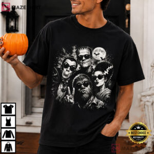 Halloween Monster Frankenstein Werewolf Dracula Bubblegum Selfie Retro T-Shirt